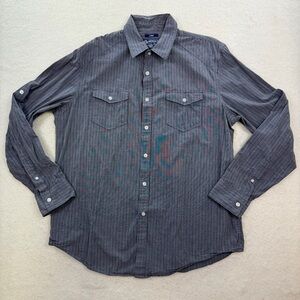 American Rag 100% Cotton Grey Striped Long Sleeve Button Down Size Large